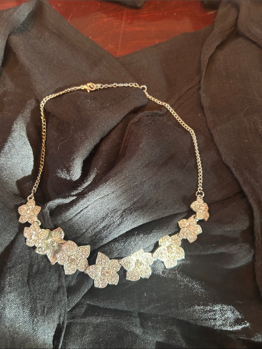Charming Charlie Silver Floral Pavé Necklace